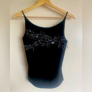 Gorgeous Ted Baker holiday top w/ open tie back, textured detail and sequins.